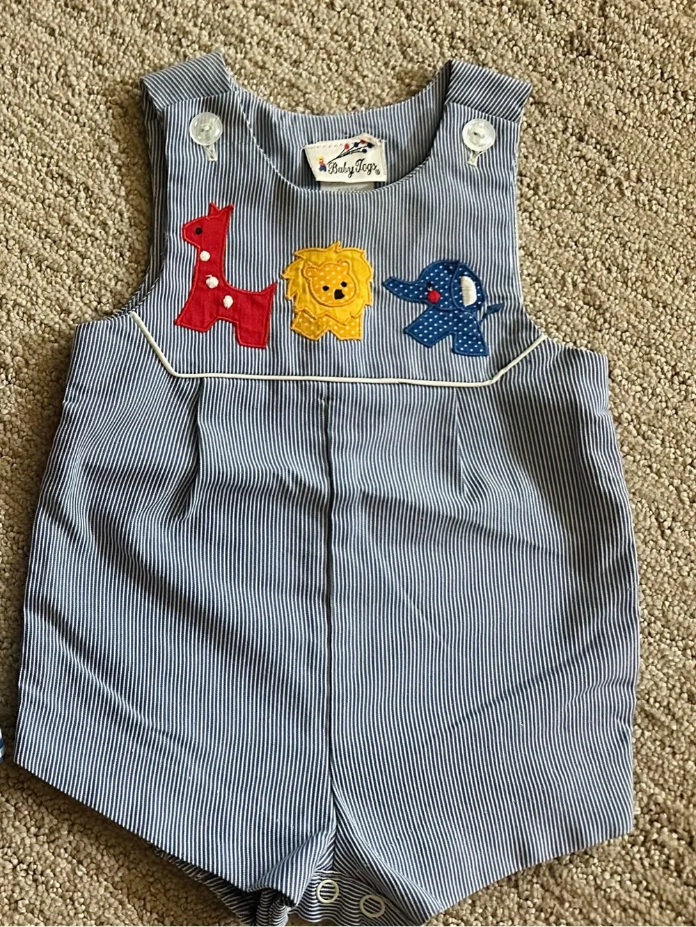 BabyTogs Blue Pinstripe Animal Applique One-Piece Romper
